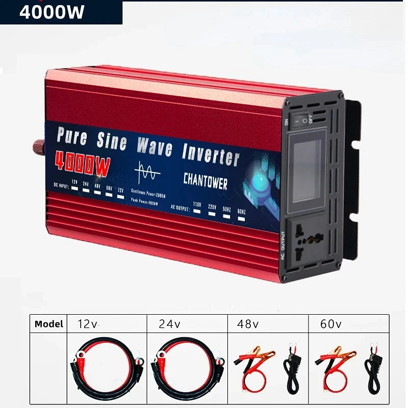 Inversor Onda Pura DC 12V/24V a AC 110V/220V (2000W-5000W) Convertidor Voltaje Portátil Auto/Solar