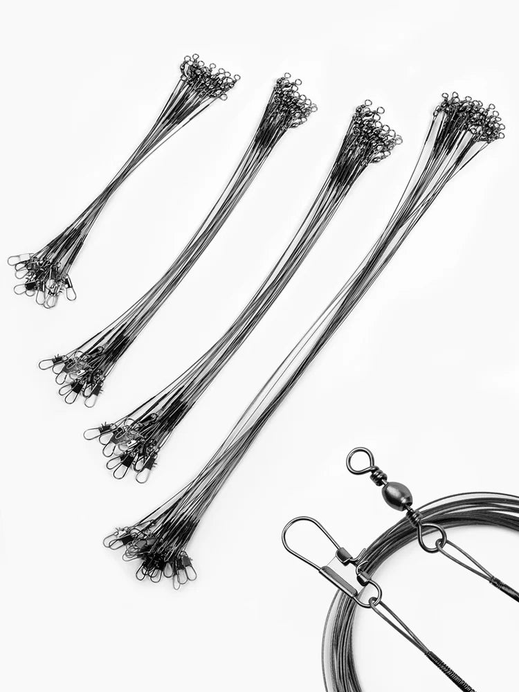 Sedal Acero Líder Anti-Mordida con Giratorio para Pesca (15/20/25/30cm) Accesorio Leadcore (20 Unidades)