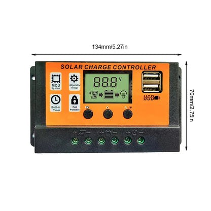Controlador Carga Solar 100A 12V/24V Regulador Batería Panel Solar LCD Ajustable con Puerto USB
