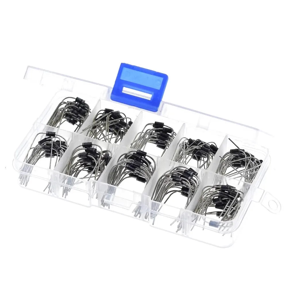 Kit Surtido Diodo Rectificador 10 Valores (1N4001-1N4007 / 1N5817-1N5819) con Caja (100 Unidades)