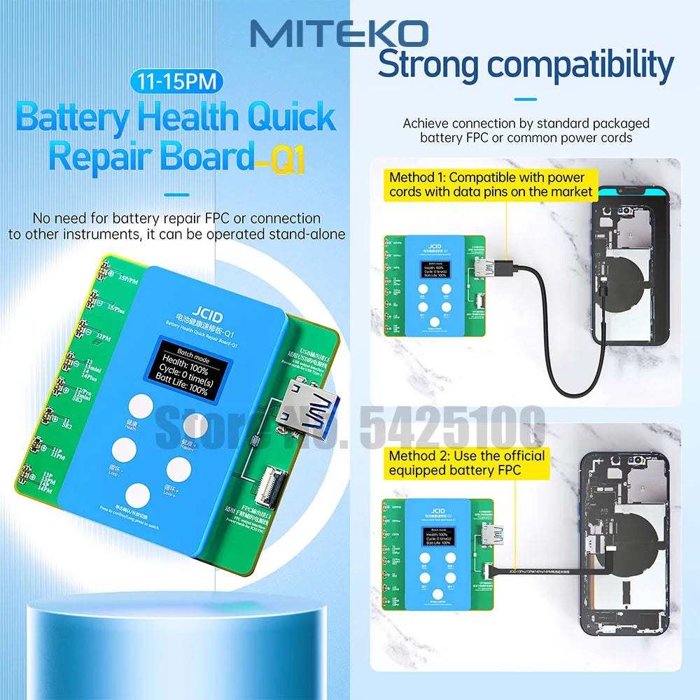JCID JC Q1 Battery Health Quick Repair Board for iPhone 11, to 15 Pro, Solve Window, Pop-up Modify Battery Cycle, No Need FPC