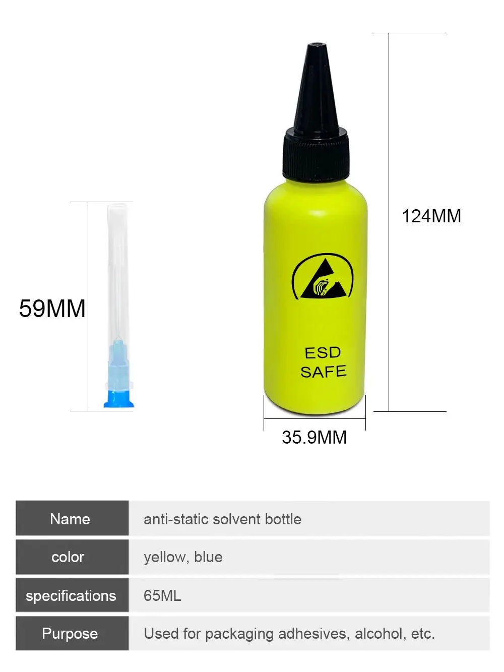 Alcohol bottle dispensing rosin washing plate water anti-static solvent bottle with needle 65ML leak-proof mobile phone repair