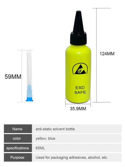 Alcohol bottle dispensing rosin washing plate water anti-static solvent bottle with needle 65ML leak-proof mobile phone repair