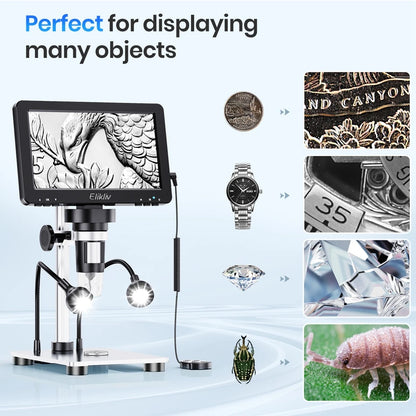 Elikliv EDM9 Pro 1200X HDMI Digital Microscope with 7'' IPS Screen 16MP Coin Soldering Electronic Microscope 32G for Windows Mac