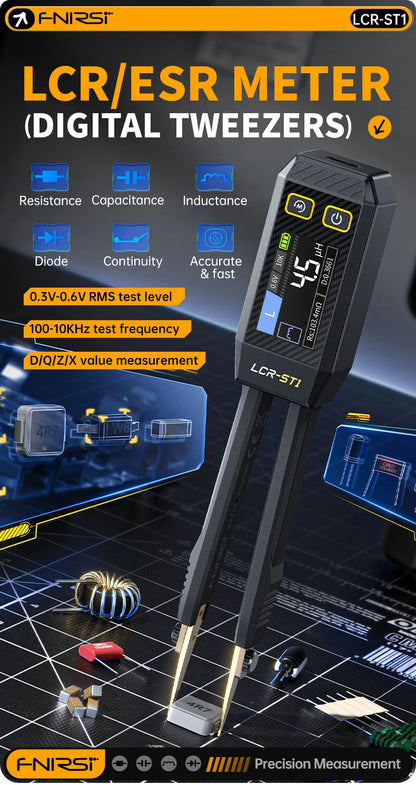 Mini Tester Inteligente FNIRSI LCR-ST1 (Tipo Pinza) - Medidor LCR/SMD/ESR, Continuidad, Diodo