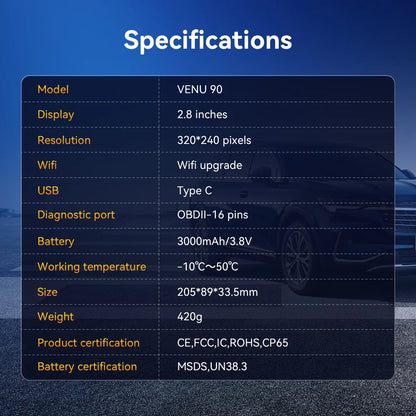 Herramienta Diagnóstico TPMS Thinkcar VENU 90 (315/433MHz) - Activación/Programación Sensores Presión Neumáticos