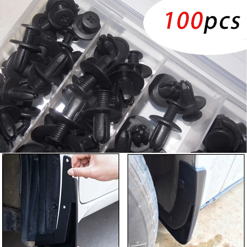 Clips Plásticos Surtidos Sujeción Auto (Remaches Retenedores Fijación Puerta) con Herramientas Desmontaje (100 Piezas)