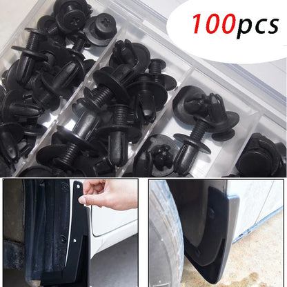 Clips Plásticos Surtidos Sujeción Auto (Remaches Retenedores Fijación Puerta) con Herramientas Desmontaje (100 Piezas)