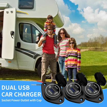 Panel Salida USB RV 12V PD 36W (USB-C) + QC3.0 18W (USB-A) Socket Cargador Auto Carga Rápida
