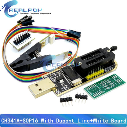 Kit Programador USB CH341A 24/25 Series EEPROM Flash BIOS + Clip Test SOP16/SOIC16 para RT809F/TL866