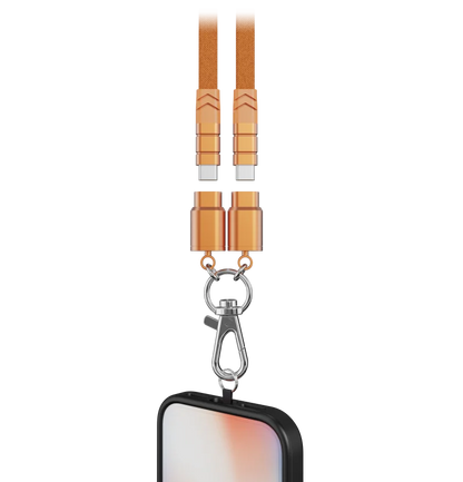 Cable Carga Rápida PD 60W USB-C a USB-C con Lanyard Nylon Trenzado Plano Anti-Pérdida (0.8m/1m/1.2m)