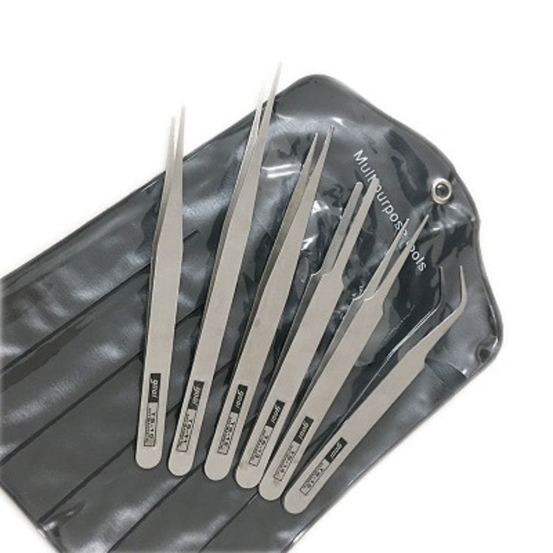 Set Pinzas Acero Inoxidable Precisión Industrial (Curva/Recta) Herramienta Reparación (6 Piezas)