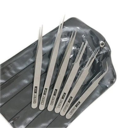 Set Pinzas Acero Inoxidable Precisión Industrial (Curva/Recta) Herramienta Reparación (6 Piezas)