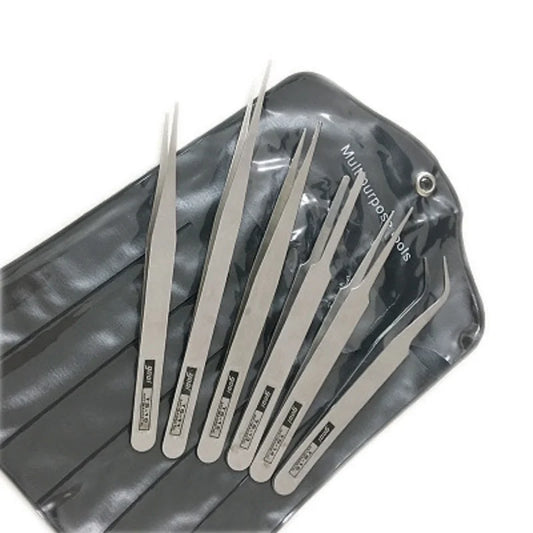 Set Pinzas Acero Inoxidable Precisión Industrial (Curva/Recta) Herramienta Reparación (6 Piezas)