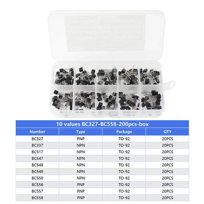 Kit Surtido Transistores BJT TO-92 NPN/PNP (A1015, BCxxx, S8xxx, 2Nxxxx) - 50-900 Piezas