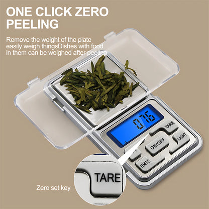 Mini Balanza Electrónica Digital Bolsillo Alta Precisión (0.01g - 500g) para Joyería/Oro/Plata/Cocina (Gramos)