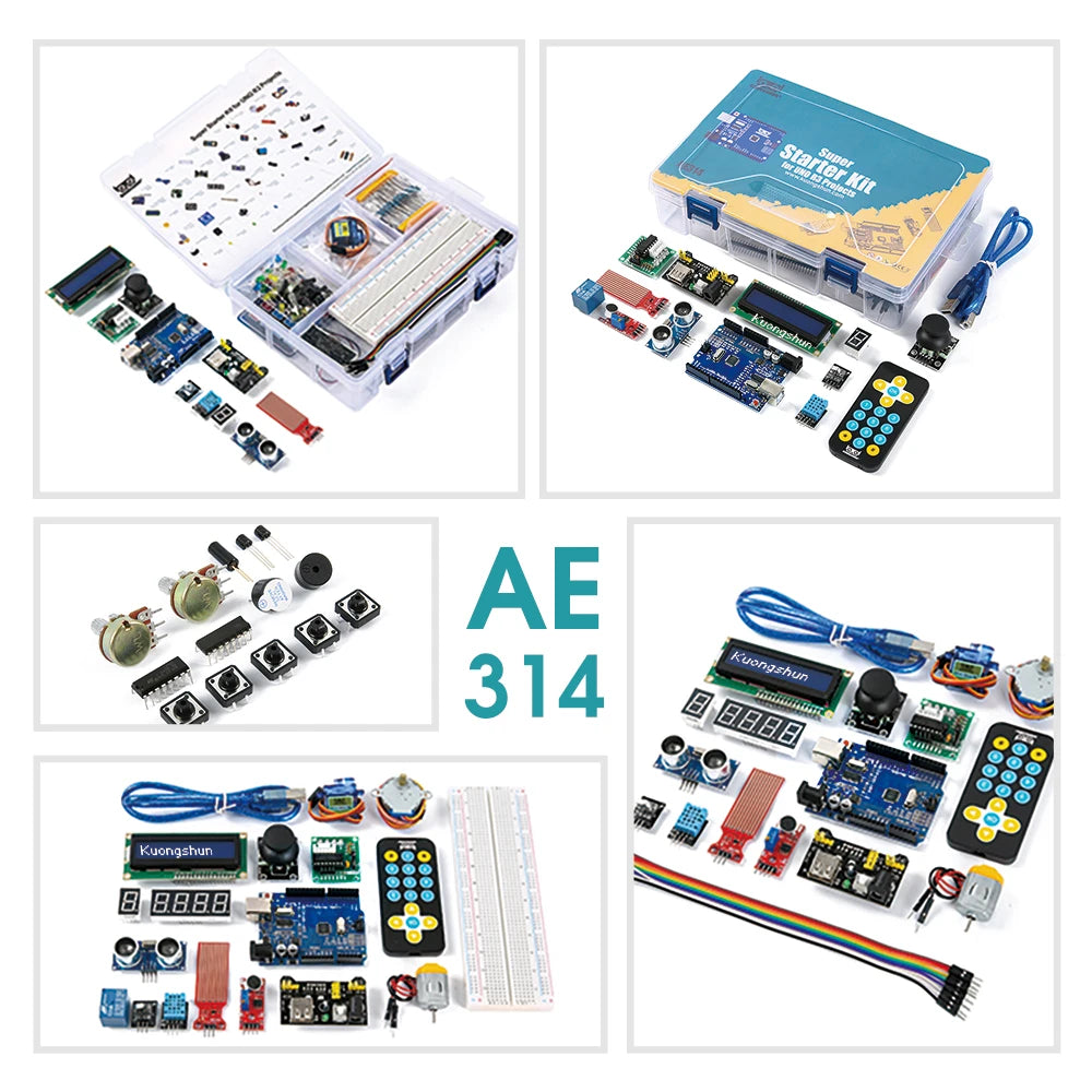 Kit Inicio KUONGSHUN Super para Arduino UNO R3 con Tutorial (Incluye Protoboard, LCD 1602 IIC, Cables Jumper)