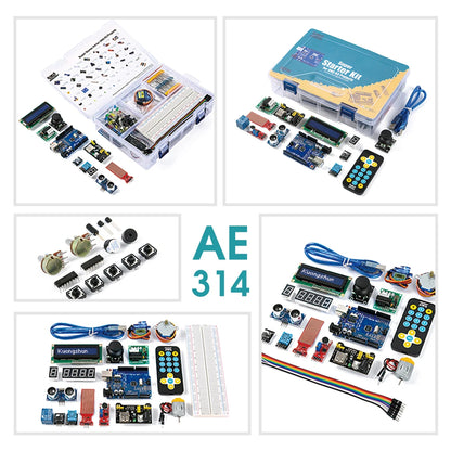 Kit Inicio KUONGSHUN Super para Arduino UNO R3 con Tutorial (Incluye Protoboard, LCD 1602 IIC, Cables Jumper)