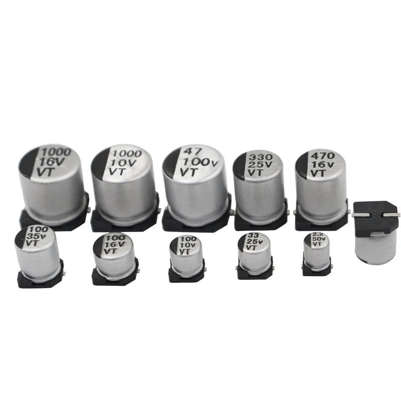 Capacitor Electrolítico Aluminio SMD (100uF, 6.3V-100V, Varios Tamaños) - Pack 20 Unidades (Valores Surtidos)