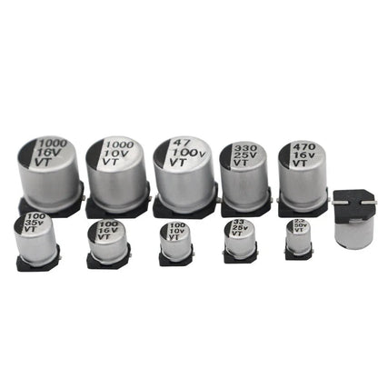 Capacitor Electrolítico Aluminio SMD (100uF, 6.3V-100V, Varios Tamaños) - Pack 20 Unidades (Valores Surtidos)