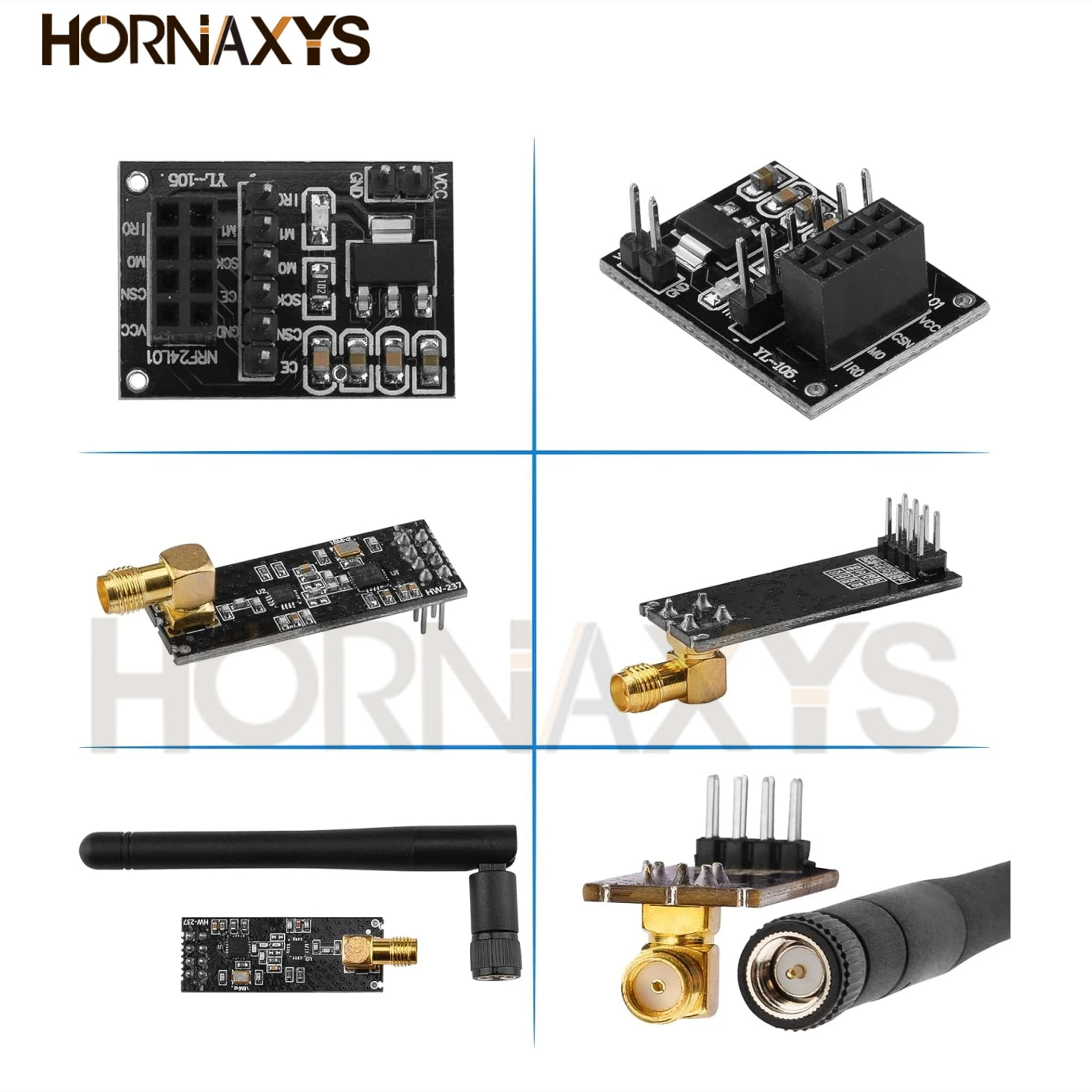 Módulo Transceptor RF Inalámbrico NRF24L01+PA+LNA (2.4G, 1100m) con Antena y Adaptador Breakout 3.3V (5 Unidades)