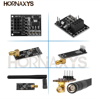 Módulo Transceptor RF Inalámbrico NRF24L01+PA+LNA (2.4G, 1100m) con Antena y Adaptador Breakout 3.3V (5 Unidades)