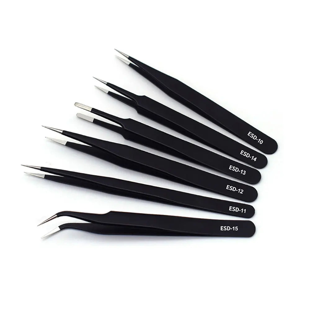 Set Pinzas ESD Antiestáticas Acero Inoxidable Binoax (Puntas No Magnéticas) para Electrónica/Soldadura/Artesanía (6/9/10 Piezas)
