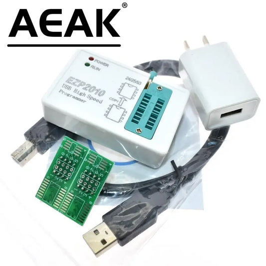 Kit Programador USB SPI Alta Velocidad AEAK EZP2010 + Clips Test + Sockets Soporta EEPROM 24/25/93, Flash 25 BIOS Chip