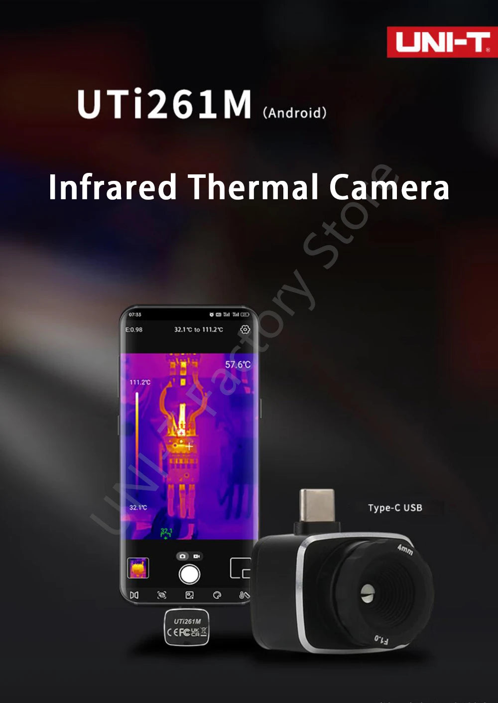 Cámara Térmica UNI-T UTi261M (256x192) para Celular Android (Tipo C) - Termógrafo Infrarrojo (No iPhone)