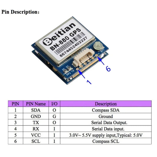 Módulo GPS Beitian BN-180 / BN-220 / BN-280 / BN-880 (GLONASS) con Antena para Controladora Vuelo Pixhawk