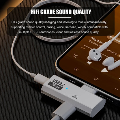Adaptador Dual USB-C PD 100W + Audio Aux/Audífono + USB 3.2 10Gbps OTG para Mac/iPhone 15/16/Samsung S23U/S24U