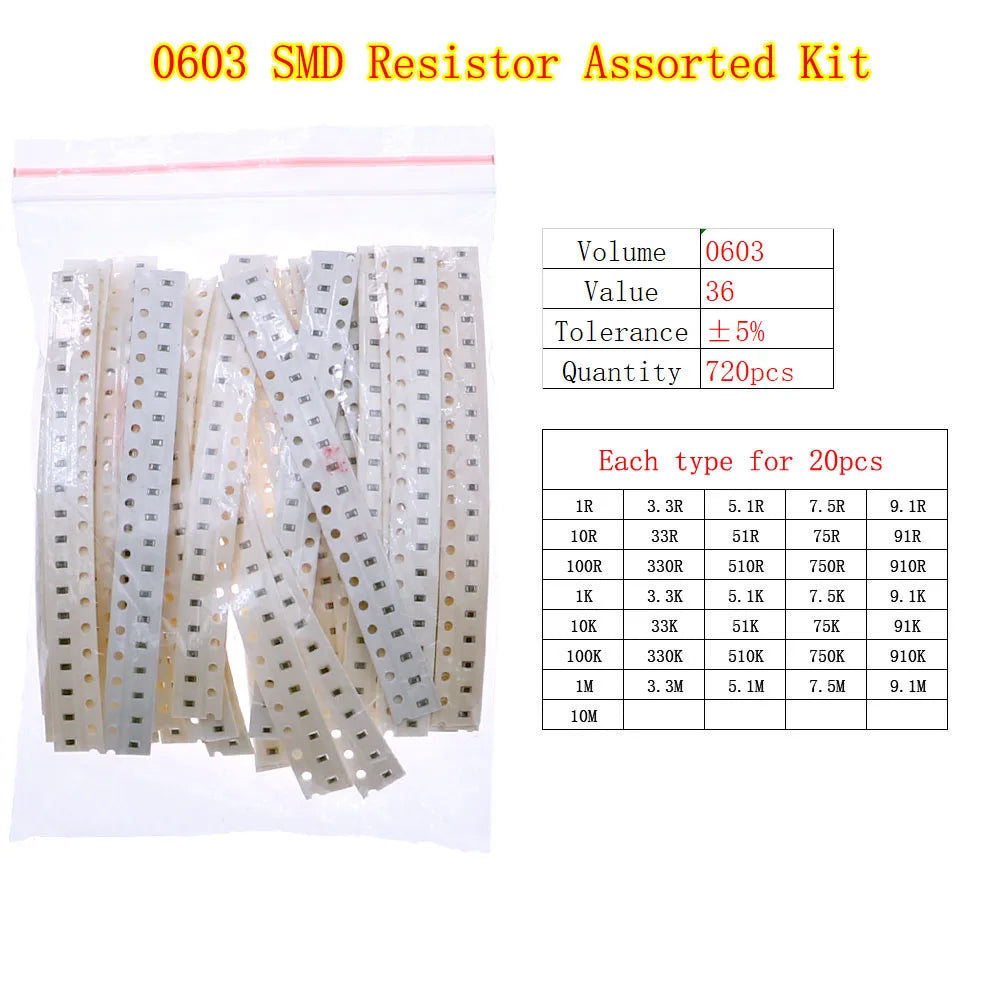 Kit Surtido Resistencias Fijas Chip SMD (0402 a 2512) - Rango 0Ω a 10MΩ