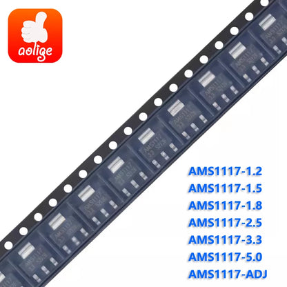 Regulador Voltaje Lineal LDO AMS1117 SMD SOT-223 - Varios Voltajes (1.2V a 5.0V y ADJ) - Lote 10 Piezas