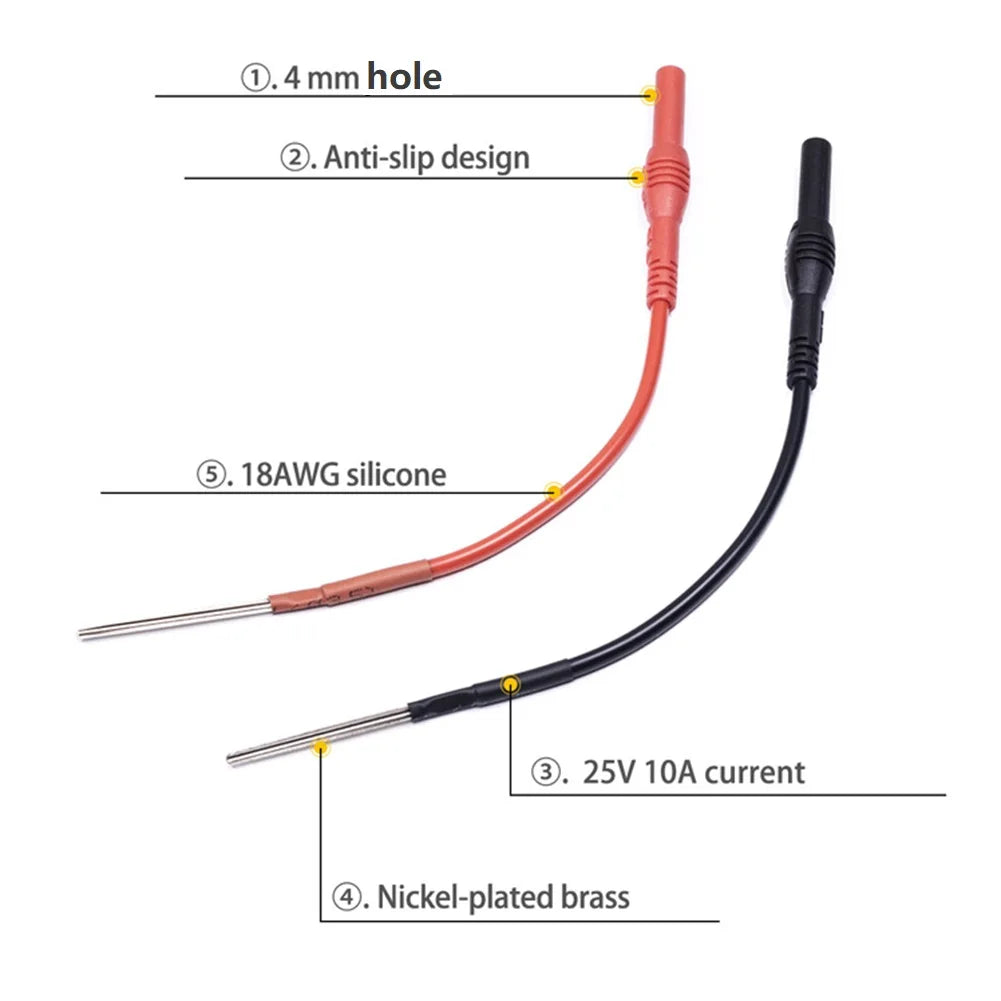 Adaptador Cable Flexible (x2) Banana Hembra 4mm - Sonda Trasera Silicona para Multímetro