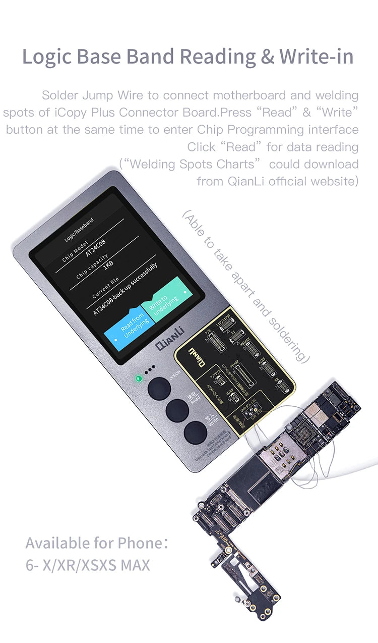 Qianli iCopy Plus 2.3v 2025 LCD Ture Tone Virbrator EEPROM Programmer Battery Testing Board Headset For iPhone 7- 11 12Pro Max