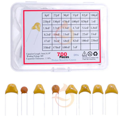 Kit Surtido Capacitor Cerámico Multicapa (8pF-2.2uF, 35 Valores) - Pack 700 Unidades