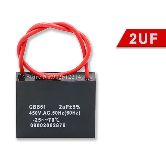 Capacitor Arranque CBB61 (0.8uF-20uF, 450V) para Ventilador/Motor - Unidad (Especificar Valor)