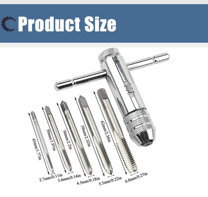 Llave Macho Manual Ajustable Mango T con Ratchet/Fresa para Roscar M3/M4/M5/M6/M8 Métrico