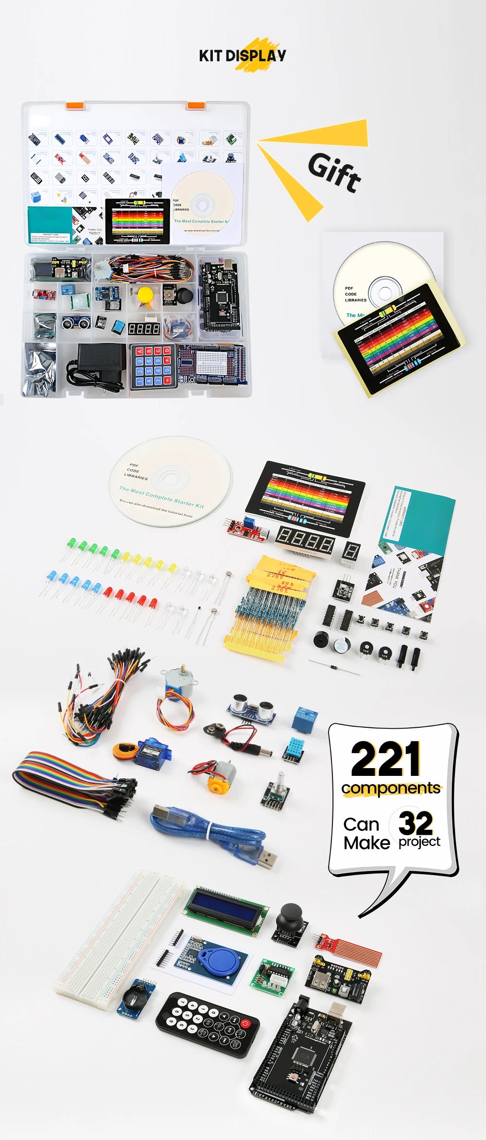 Kit Inicio KUONGSHUN Más Completo con Tutorial compatible Arduino IDE