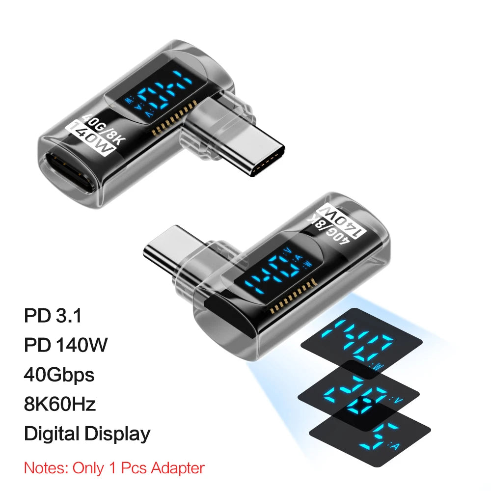 Adaptador USB-C Ángulo Recto 90°/Forma U (USB4 40Gbps, PD 140W, 8K@60Hz) para Thunderbolt 3/4