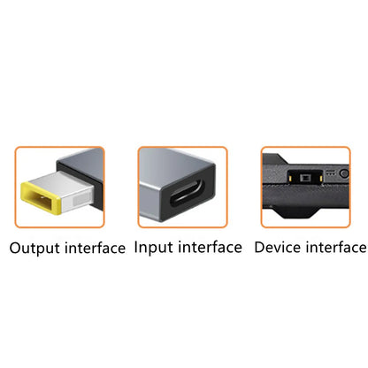 Adaptador Convertidor USB-C Hembra PD a Plug Cuadrado (Slim Tip) para Laptop Lenovo