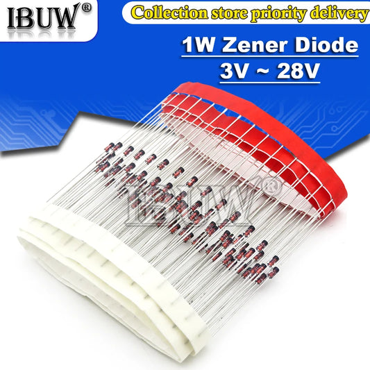 Diodo Zener 1W 1N47xxA (3V-15V, DO-41) - Pack 100 Unidades (Valores Surtidos)