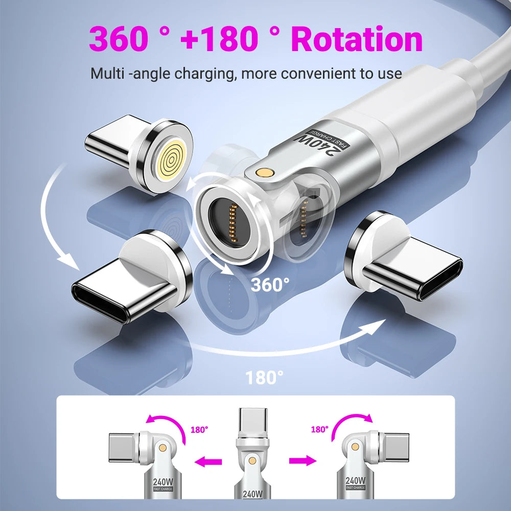 Adaptador Magnético AUFU Tipo C 9 Pines (240W Carga Rápida USB-C a Tipo C) Conector OTG para Samsung/Xiaomi/Lenovo Laptop (Pack 3 Unidades)