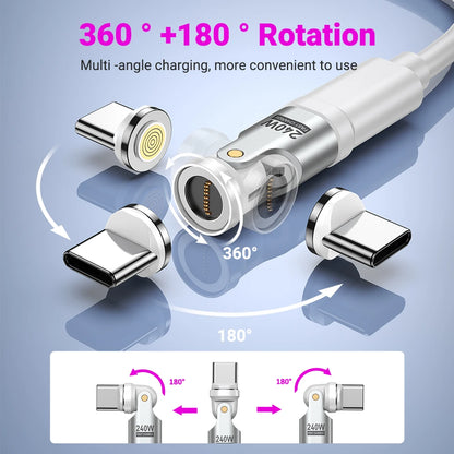 Adaptador Magnético AUFU Tipo C 9 Pines (240W Carga Rápida USB-C a Tipo C) Conector OTG para Samsung/Xiaomi/Lenovo Laptop (Pack 3 Unidades)