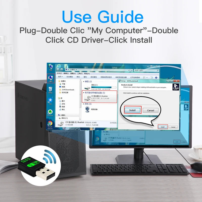 Adaptador Dongle USB 2 en 1 WiFi 600Mbps (2.4G/5G) + Bluetooth 5.0 (Driver Free) Receptor WLAN Inalámbrico
