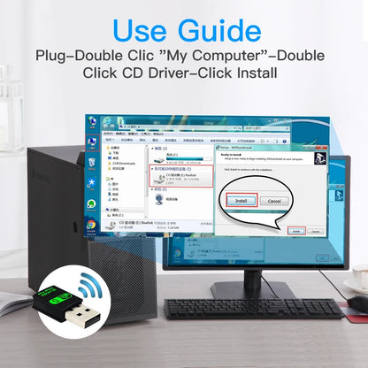 Adaptador Dongle USB 2 en 1 WiFi 600Mbps (2.4G/5G) + Bluetooth 5.0 (Driver Free) Receptor WLAN Inalámbrico