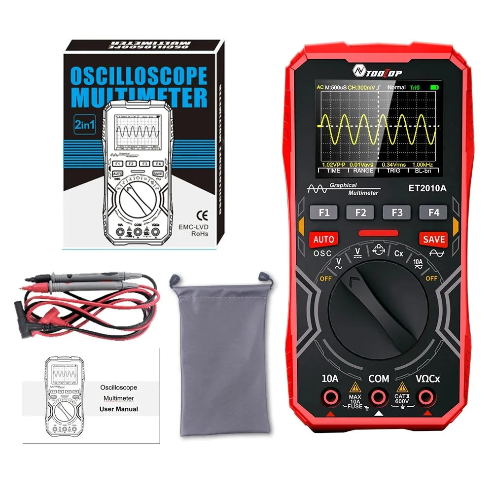 Osciloscopio y Multímetro Digital 2 en 1 Tooltop ET2010A (1MHz, 2.5MSps) Portátil