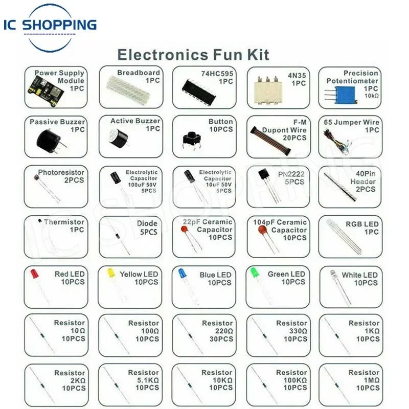 Kit Inicio Electrónica DIY (830 Piezas) para Arduino UNO R3 (Incluye Protoboard y Componentes)