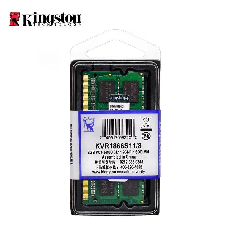 Memoria RAM Kingston Laptop DDR3/DDR3L (4GB/8GB, 1066/1333/1600/1866MHz) SO-DIMM PC3-8500/10600/12800 Doble Canal Notebook