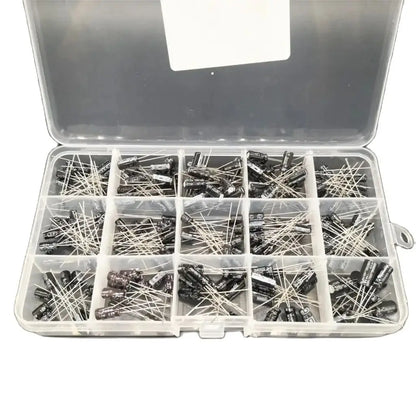 Kit Surtido Capacitores Electrolíticos Radiales 15 Valores (10V-50V, 0.1uF-220uF) (Lote 200 Unidades)